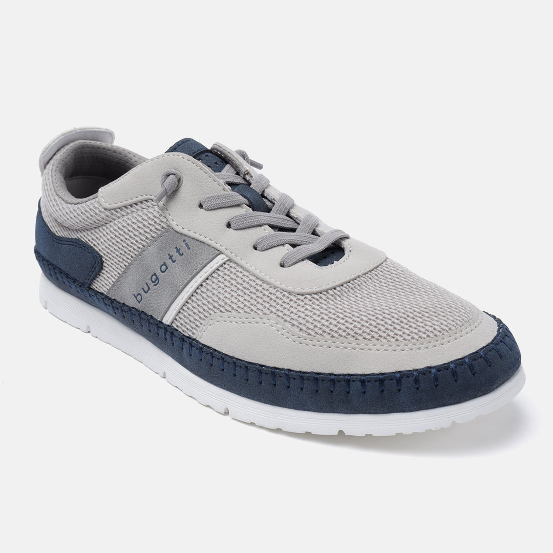 A grey Men's bugatti Sneakers featuring a round plain toe, zero heels heel. Made from synthetic with a durable tpr outsole, this laces design offers both style and comfort.