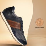 Men's Bugatti leather blue leather shoes with a round toe , a tpr outsole , and laces fastening.