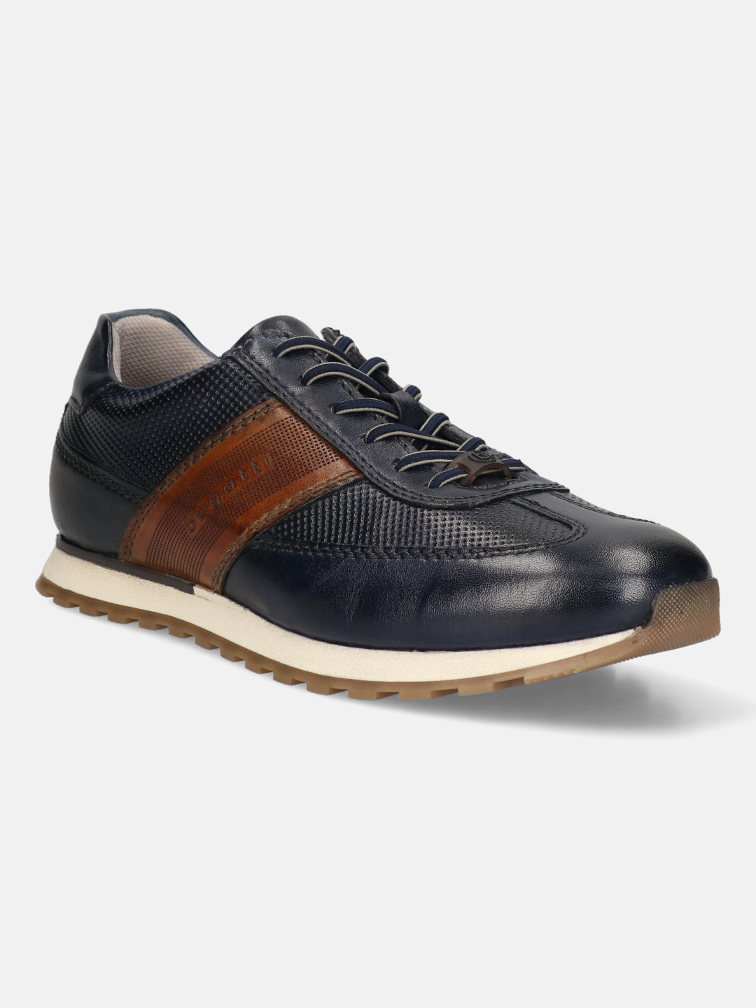 Men's Bugatti leather blue leather shoes with a round toe , a tpr outsole , and laces fastening.