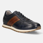 Men's Bugatti leather blue leather shoes with a round toe , a tpr outsole , and laces fastening.