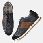 Men's Bugatti leather blue leather shoes with a round toe , a tpr outsole , and laces fastening.