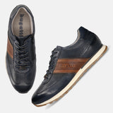 Men's Bugatti leather blue leather shoes with a round toe , a tpr outsole , and laces fastening.