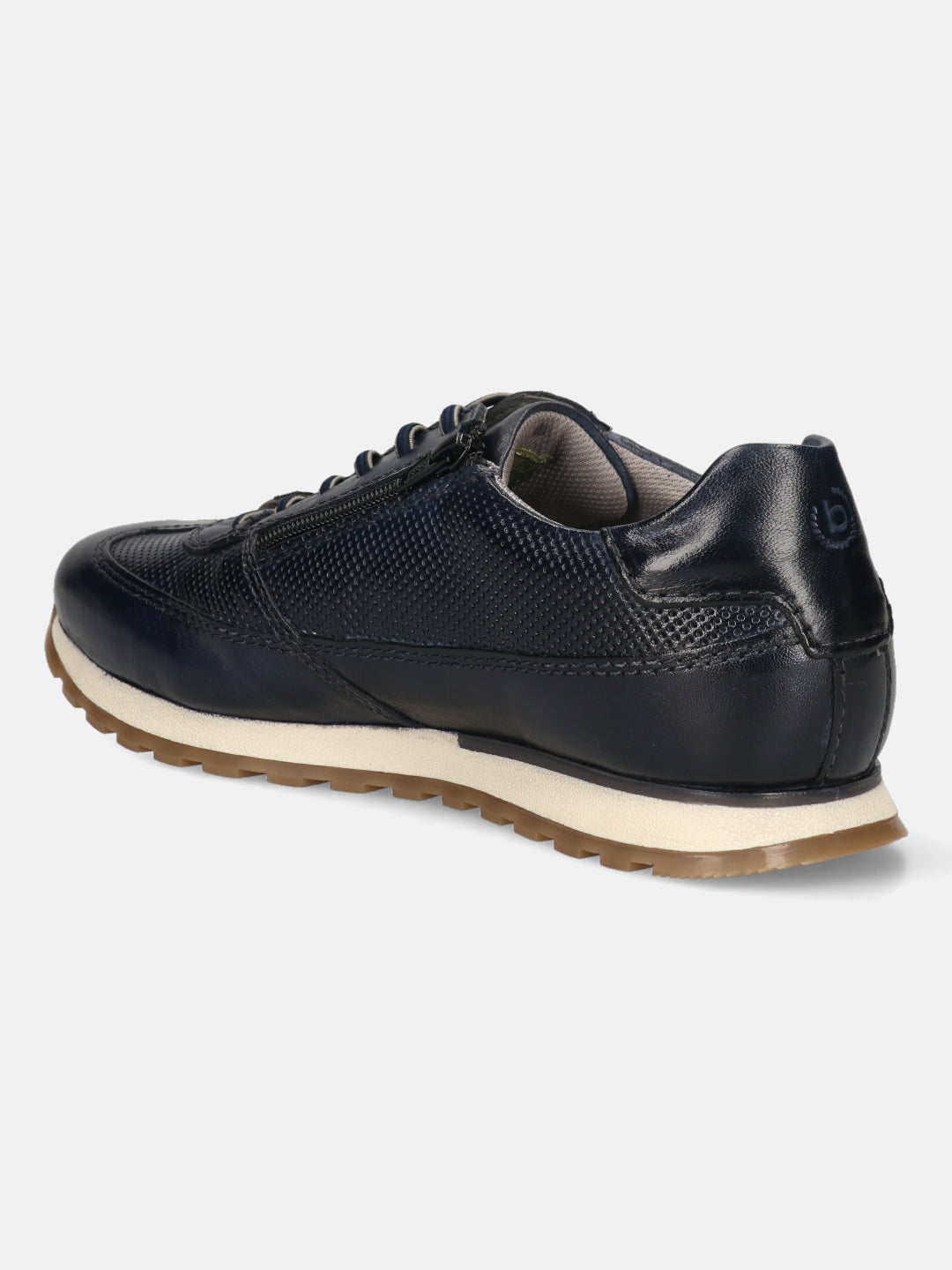 Men's Bugatti leather blue leather shoes with a round toe , a tpr outsole , and laces fastening.