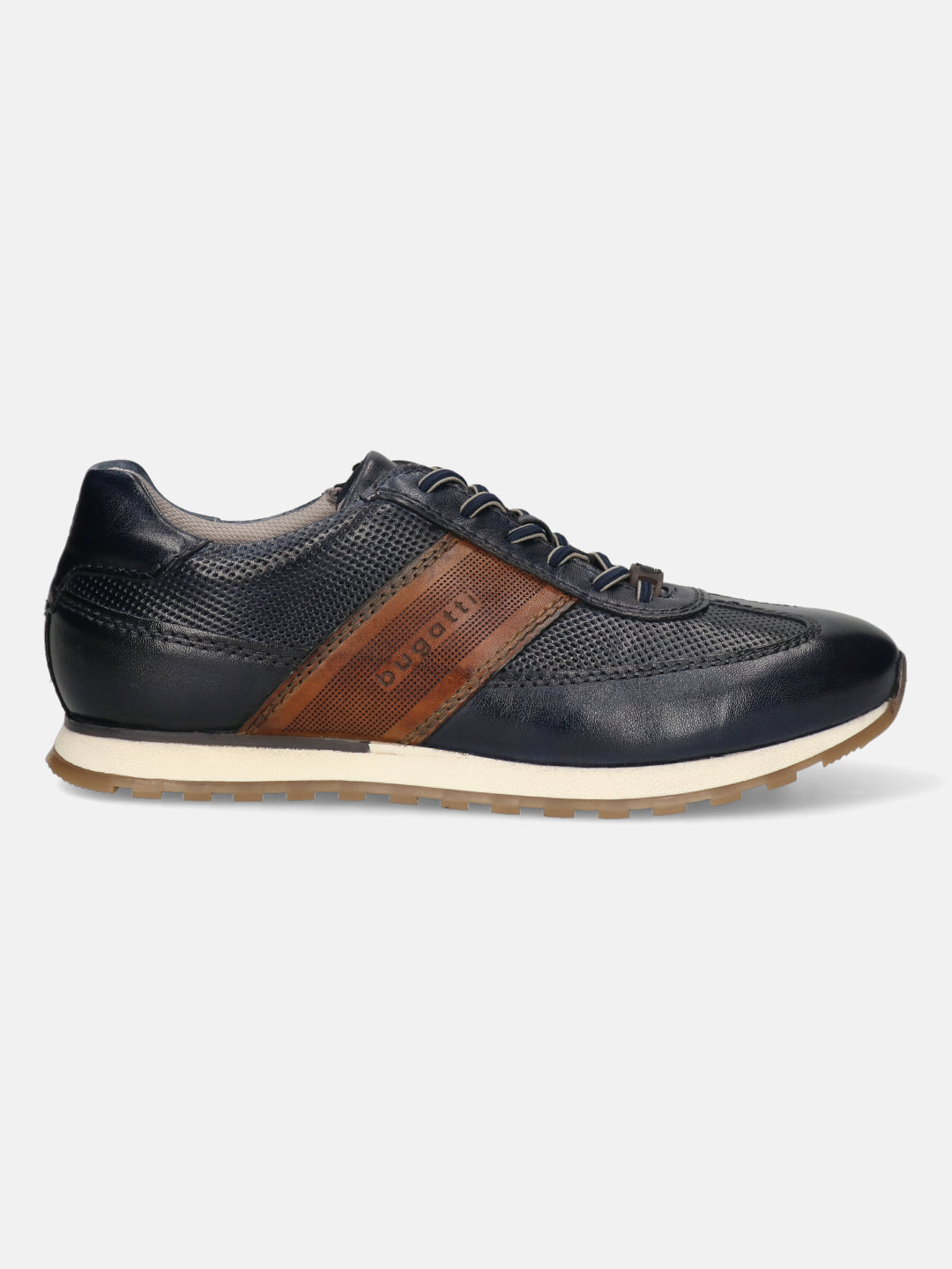 Men's Bugatti leather blue leather shoes with a round toe , a tpr outsole , and laces fastening.