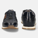 Men's Bugatti leather blue leather shoes with a round toe , a tpr outsole , and laces fastening.