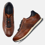 Men's Bugatti leather cognac leather shoes with a round toe , a tpr outsole , and laces fastening.