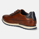 Men's Bugatti leather cognac leather shoes with a round toe , a tpr outsole , and laces fastening.