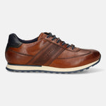 Men's Bugatti leather cognac leather shoes with a round toe , a tpr outsole , and laces fastening.