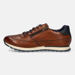 Men's Bugatti leather cognac leather shoes with a round toe , a tpr outsole , and laces fastening.