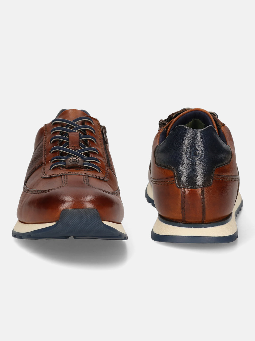 Men's Bugatti leather cognac leather shoes with a round toe , a tpr outsole , and laces fastening.