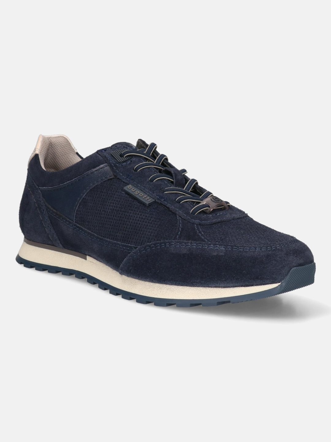 Men's Bugatti leather blue leather shoes with a round toe , a tpr outsole , and laces fastening.