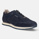 Men's Bugatti leather blue leather shoes with a round toe , a tpr outsole , and laces fastening.
