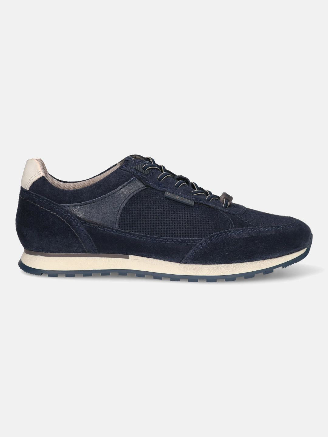 Men's Bugatti leather blue leather shoes with a round toe , a tpr outsole , and laces fastening.
