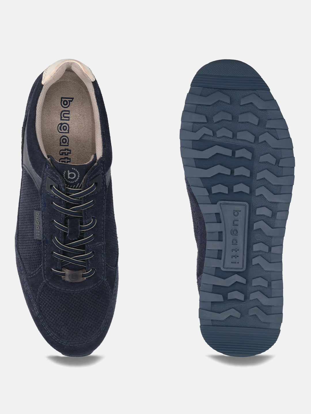 Men's Bugatti leather blue leather shoes with a round toe , a tpr outsole , and laces fastening.