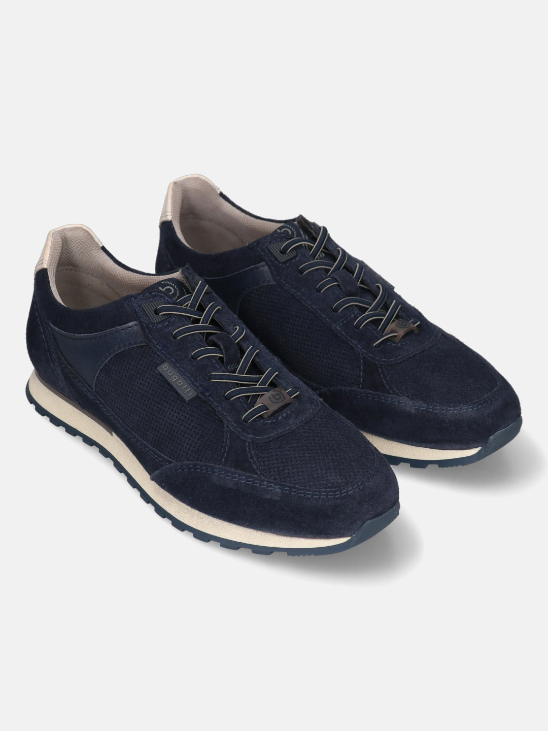 Men's Bugatti leather blue leather shoes with a round toe , a tpr outsole , and laces fastening.