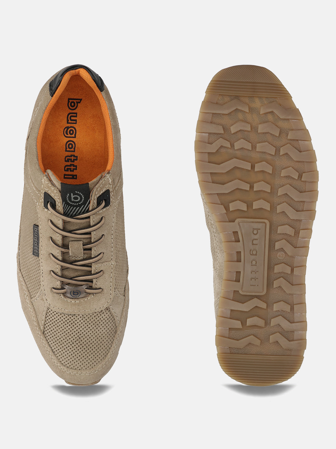 Men's Bugatti leather beige leather shoes with a round toe , a tpr outsole , and laces fastening.