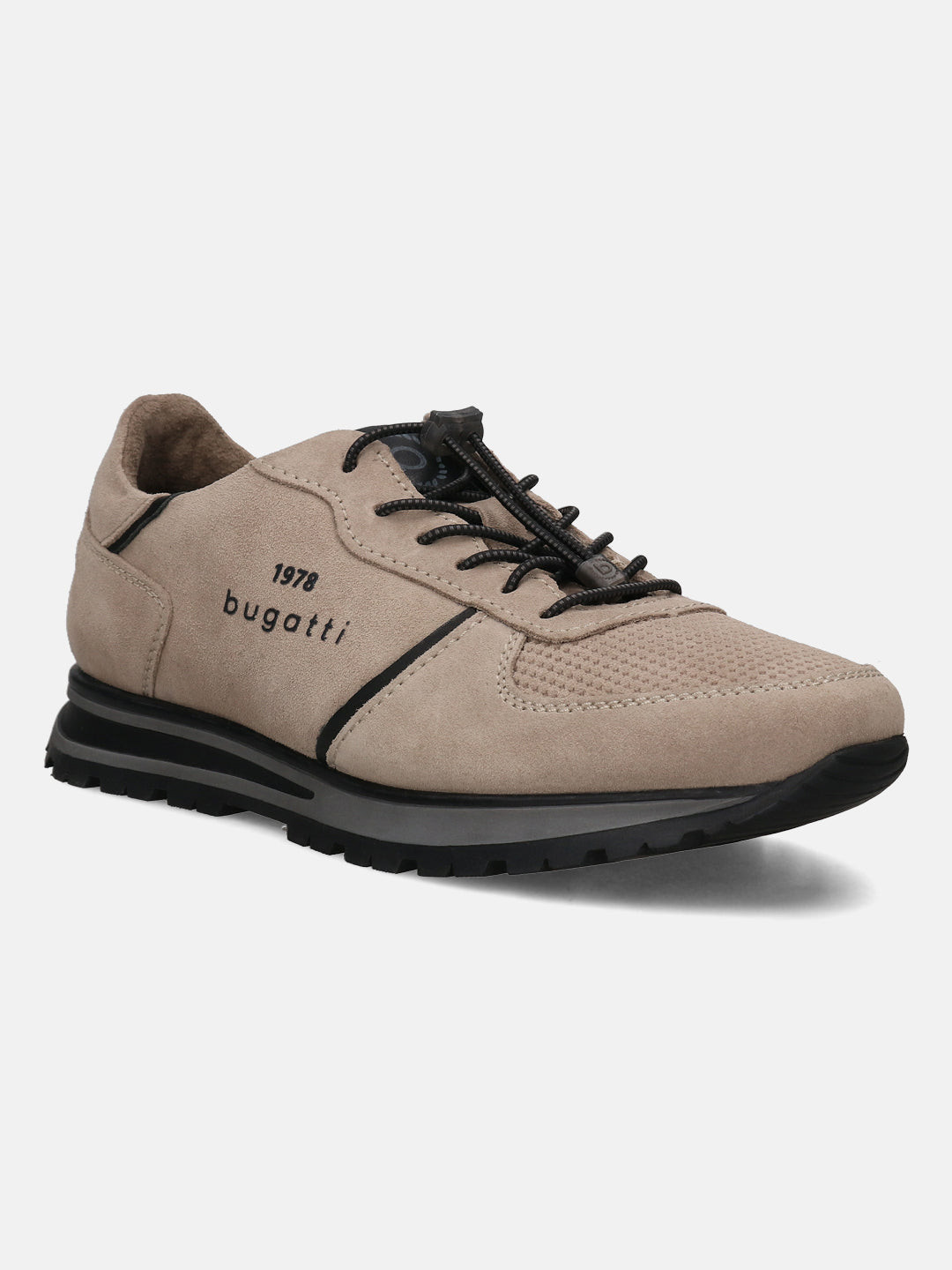 A beige Men's bugatti Sneakers featuring a round plain toe, zero heels heel. Made from suede leather with a durable tpr outsole, this laces design offers both style and comfort.