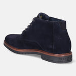 A blue Men's bugatti Chukka Boots featuring a round toe plain toe, stacked heel. Made from suede leather with a durable tpr outsole, this laces design offers both style and comfort.