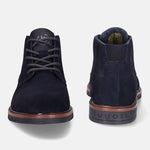 A blue Men's bugatti Chukka Boots featuring a round toe plain toe, stacked heel. Made from suede leather with a durable tpr outsole, this laces design offers both style and comfort.