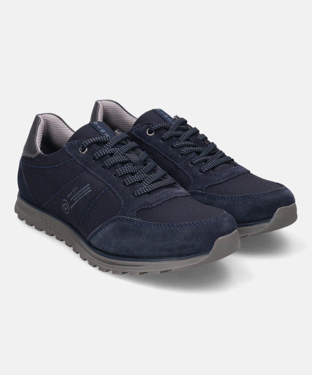 A blue Men's bugatti Sneakers featuring a round plain toe, zero heels heel. Made from suede leather with a durable tpr outsole, this laces design offers both style and comfort.