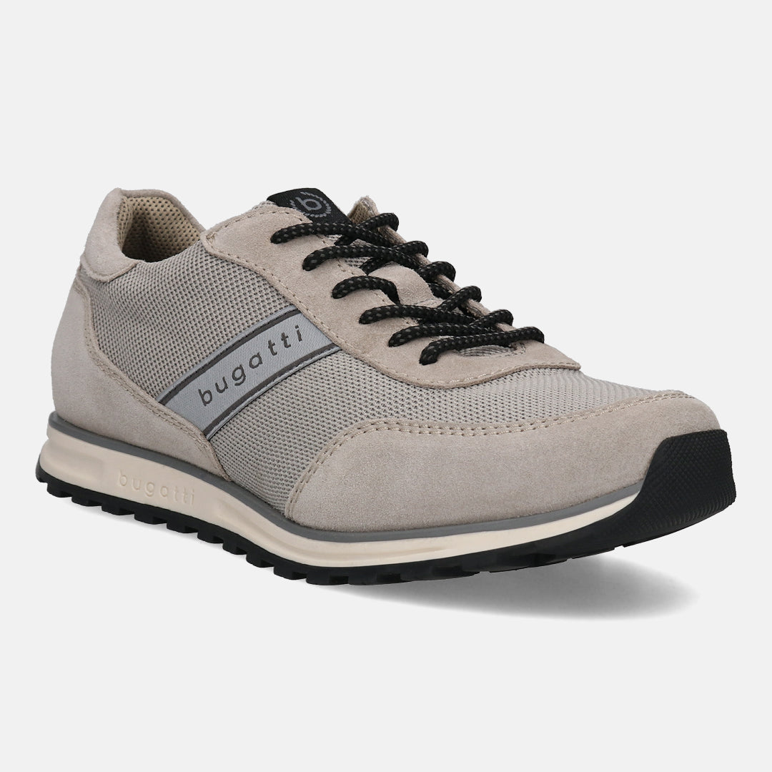 A grey Men's bugatti Sneakers featuring a round plain toe, zero heels heel. Made from suede leather with a durable tpr outsole, this laces design offers both style and comfort.