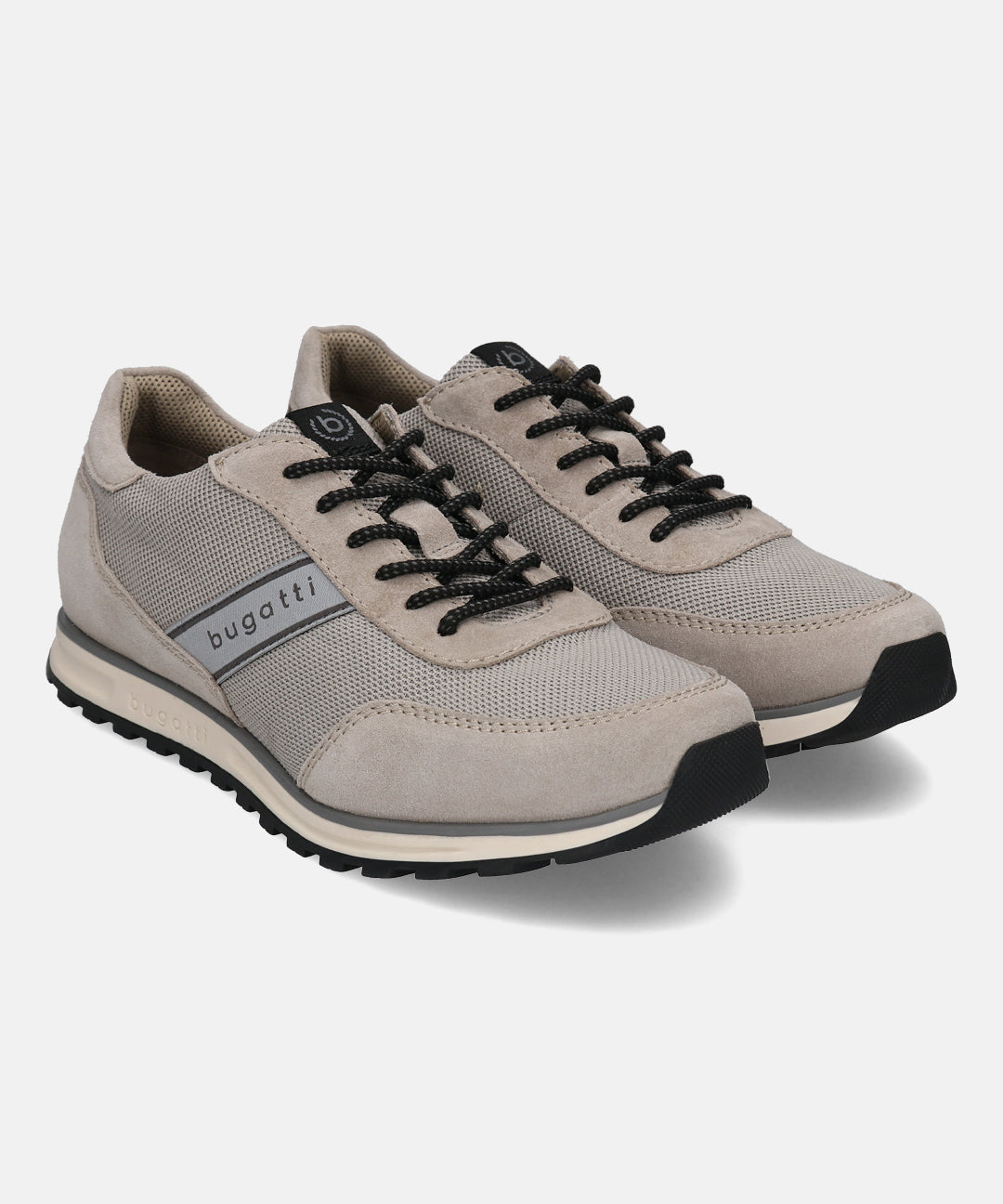 Taupe premium leather comfort sneakers by bugatti, featuring black laces and a sporty sole.