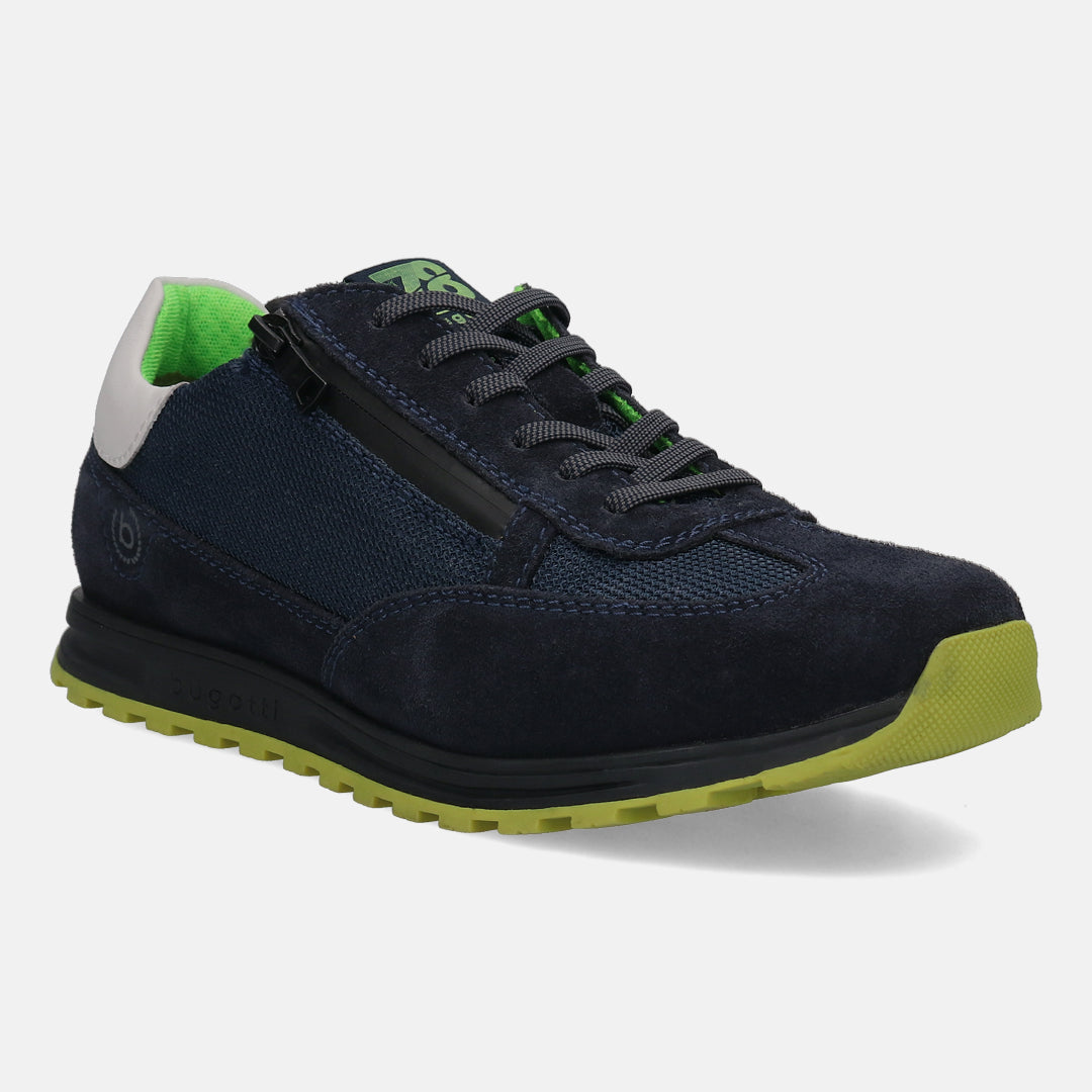 A blue Men's bugatti Sneakers featuring a round plain toe, zero heels heel. Made from suede leather with a durable tpr outsole, this laces design offers both style and comfort.