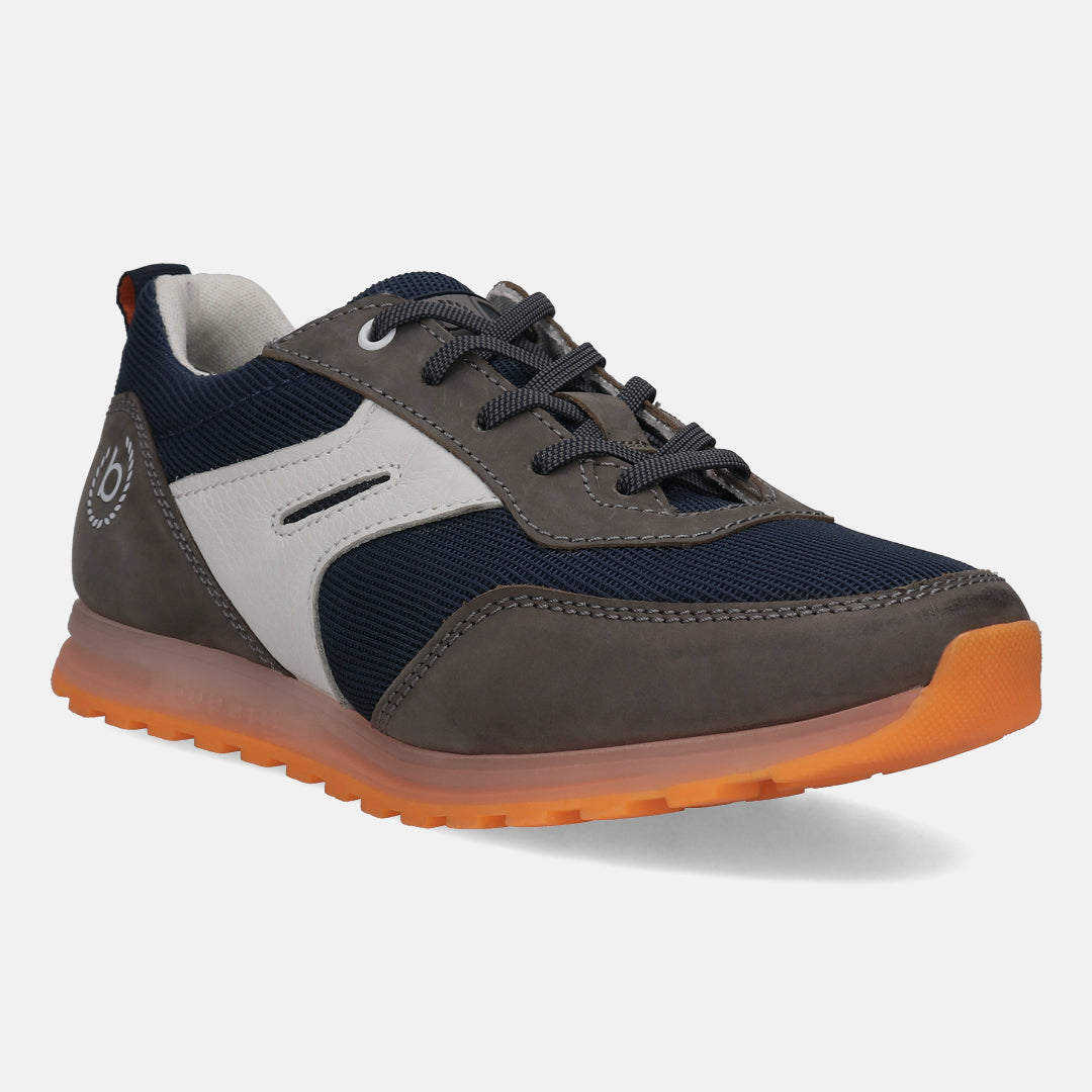 A grey Men's bugatti Sneakers featuring a round plain toe, zero heels heel. Made from synthetic with a durable tpr outsole, this laces design offers both style and comfort.