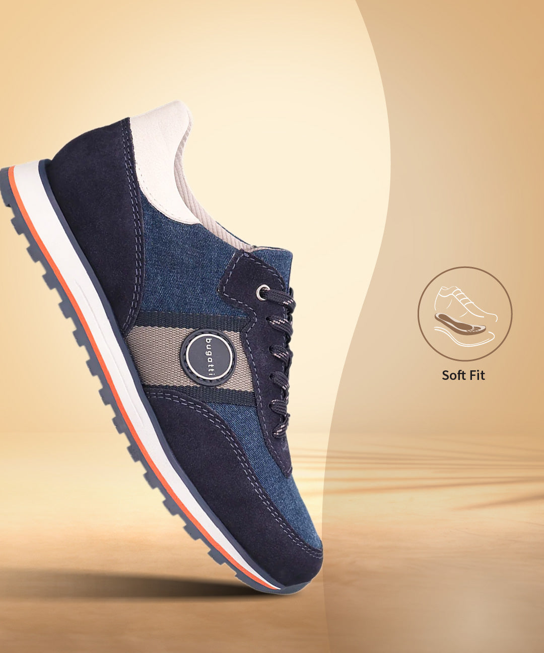 A blue Men's bugatti Sneakers featuring a round  plain toe, zero heels heel. Made from suede leather with a durable eva outsole, this laces design offers both style and comfort.