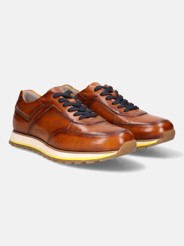 A cognac Men's bugatti Sneakers featuring a round  plain toe, zero heels heel. Made from premium genuine leather with a durable eva outsole, this laces design offers both style and comfort.