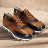 bugatti Dark Blue & Cognac Premium Leather Sneakers