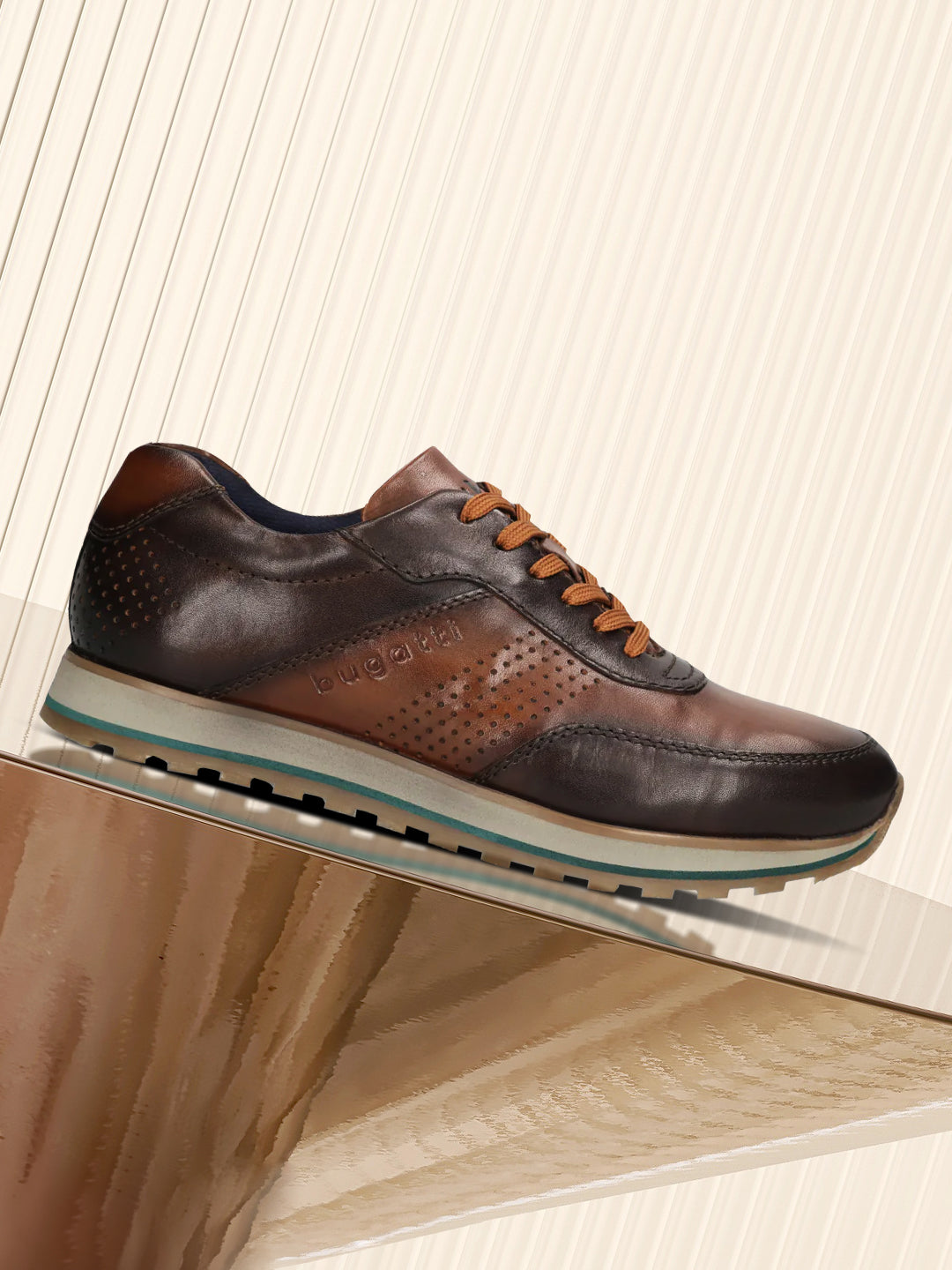 A brown Men's bugatti Sneakers featuring a round toe plain toe, zero heels heel. Made from premium genuine leather with a durable eva outsole, this laces design offers both style and comfort.