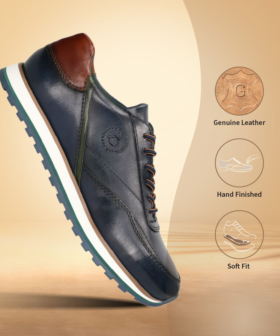 A blue Men's bugatti Sneakers featuring a round toe plain toe, zero heels heel. Made from premium genuine leather with a durable eva outsole, this laces design offers both style and comfort.