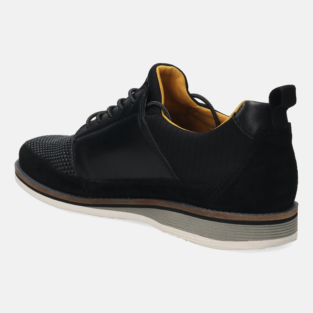 A black Men's bugatti Casuals Shoes featuring a round plain toe, zero heels heel. Made from textile with a durable eva outsole, this laces design offers both style and comfort.