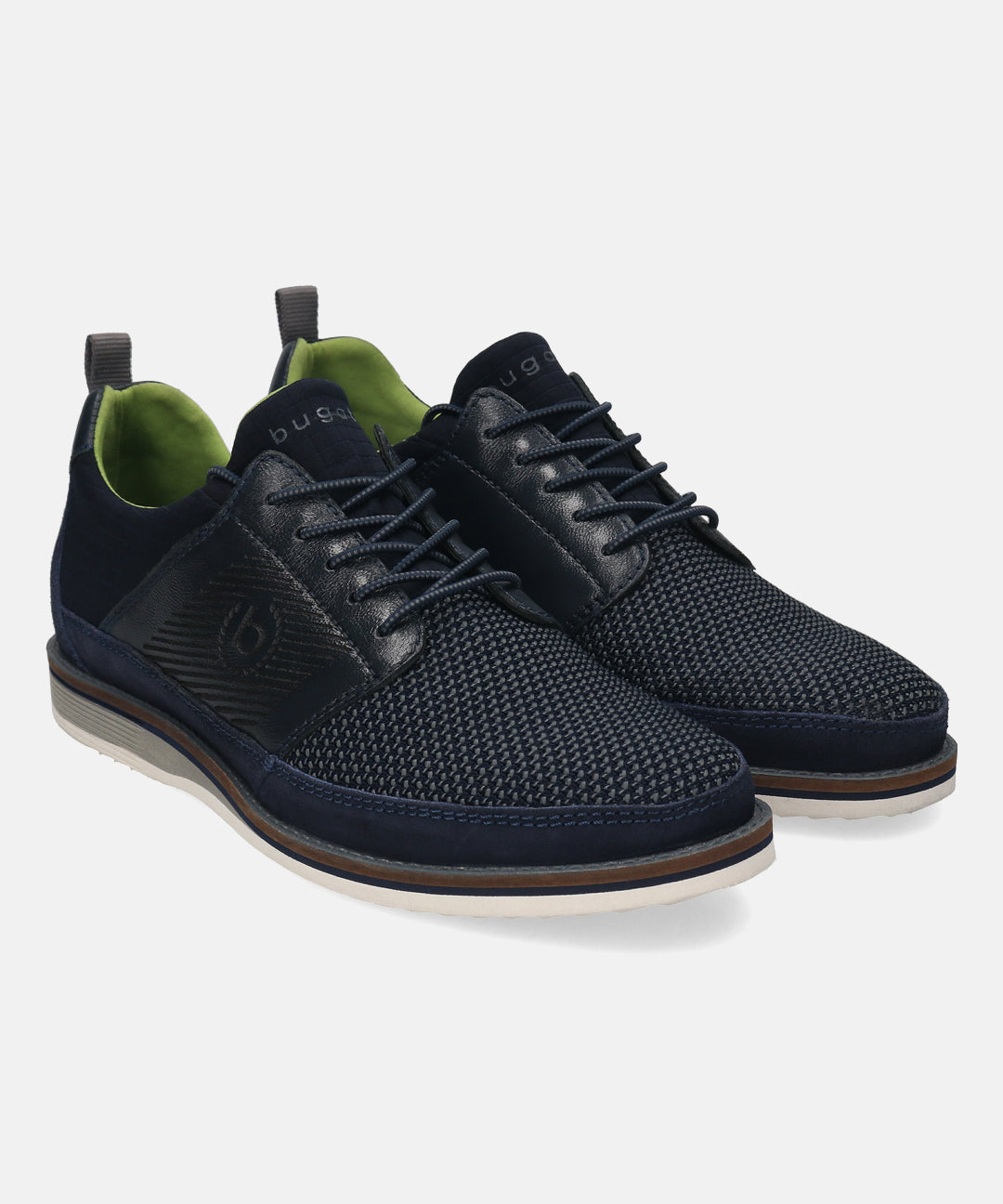 Dark blue casual shoes by bugatti, with a textured upper, lace-up closure, and contrasting sole.