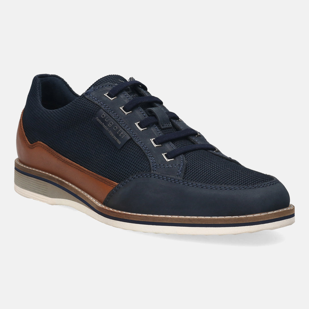 A blue Men's bugatti Casuals Shoes featuring a round plain toe, zero heels heel. Made from textile with a durable eva outsole, this laces design offers both style and comfort.