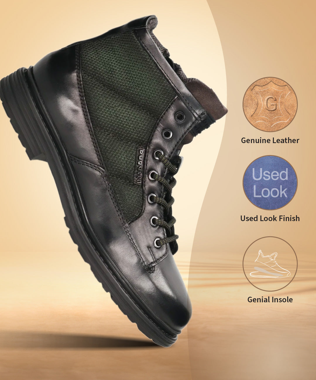 A black Men's bugatti Ankle Boots featuring a round toe plain toe, moulded  heel. Made from premium genuine leather with a durable tr outsole, this zipper design offers both style and comfort.