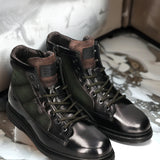 bugatti Black & Dark Green Premium Leather Ankle Boots