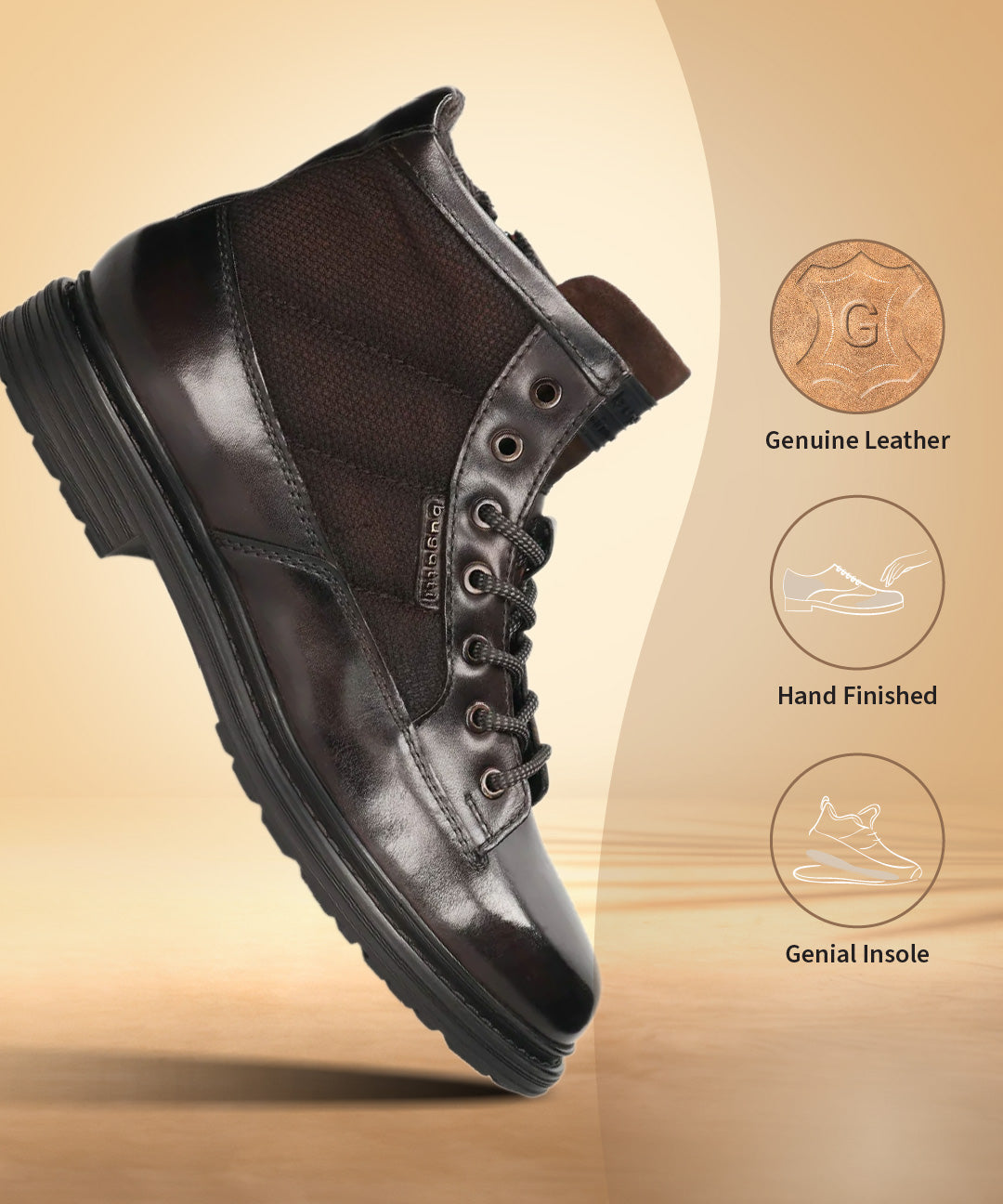 A brown Men's bugatti Ankle Boots featuring a round toe plain toe, moulded  heel. Made from premium genuine leather with a durable tr outsole, this zipper design offers both style and comfort.