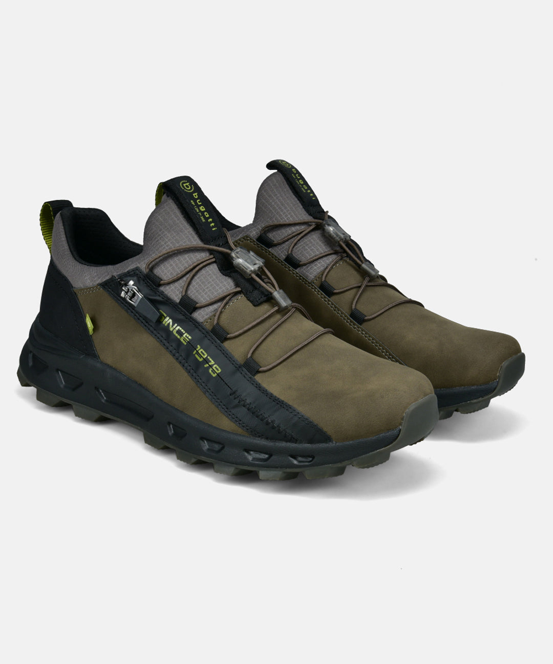 A green Men's bugatti Sneakers featuring a round plain toe, zero heels heel. Made from synthetic with a durable eva outsole, this laces design offers both style and comfort.