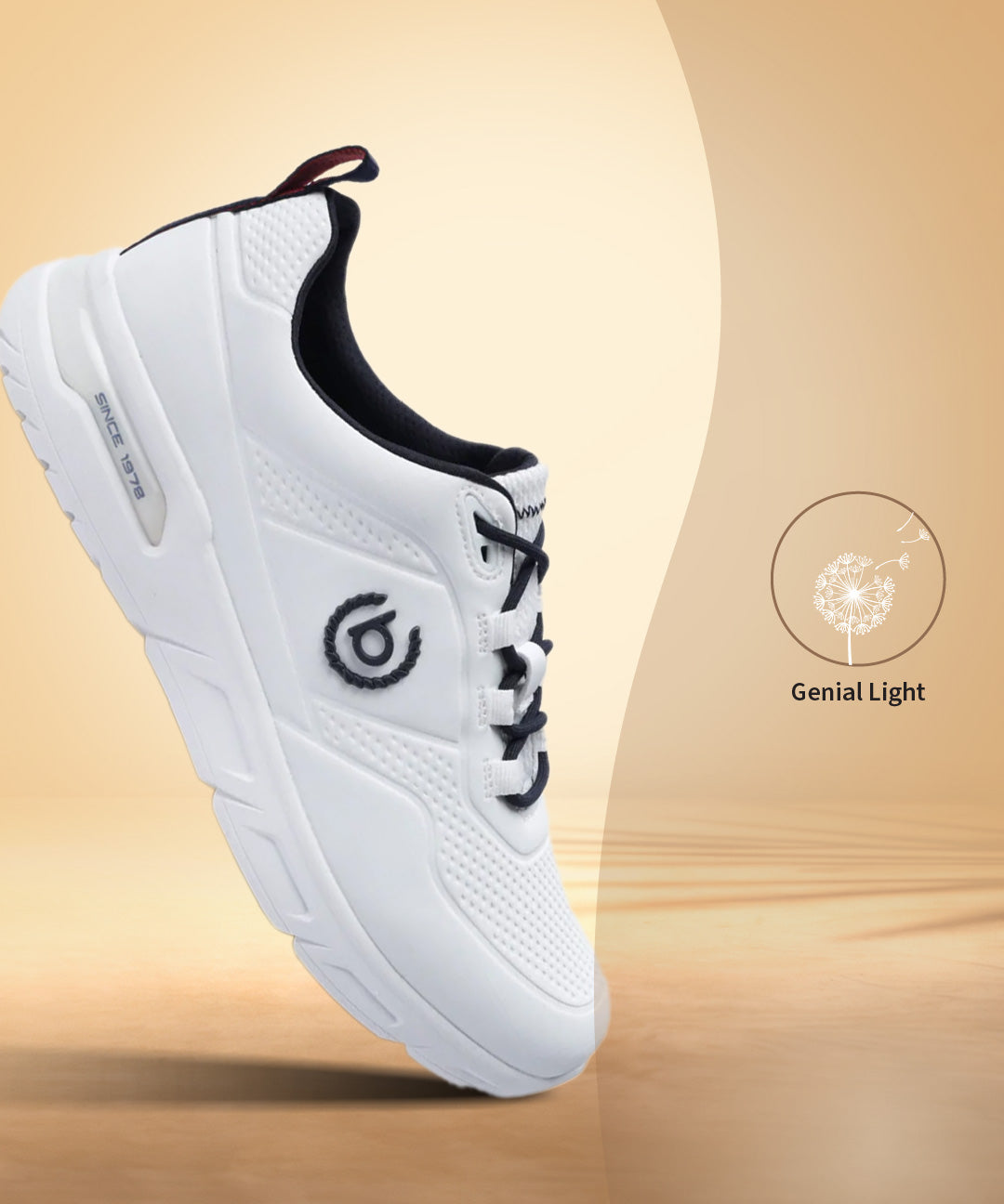 White comfort mid-top sneaker by bugatti with navy blue laces and padded collar.