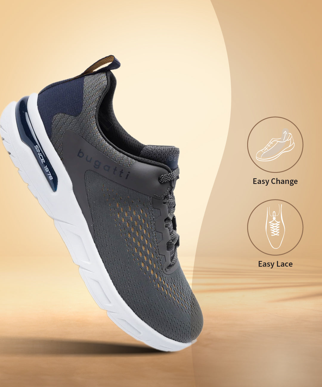 Dark grey Nubola mid top sneakers by bugatti, with white soles and easy lace design.