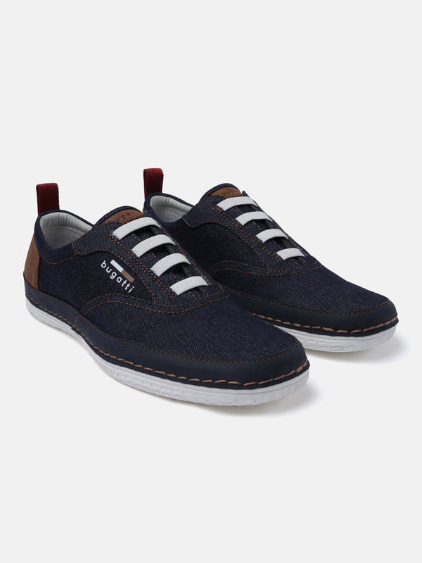 A blue Men's bugatti Sneakers featuring a round plain toe, zero heels heel. Made from textile with a durable tpr outsole, this laces design offers both style and comfort.