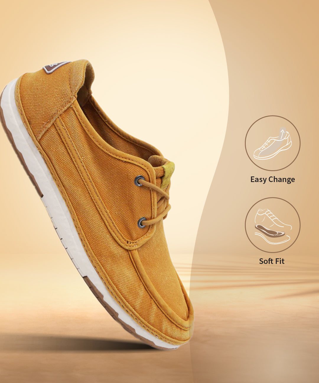 A yellow Men's bugatti Sneakers featuring a round plain toe, zero heels heel. Made from textile with a durable tpr outsole, this laces design offers both style and comfort.