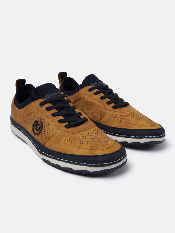 A yellow Men's bugatti Sneakers featuring a round plain toe, zero heels heel. Made from synthetic with a durable tpr outsole, this laces design offers both style and comfort.