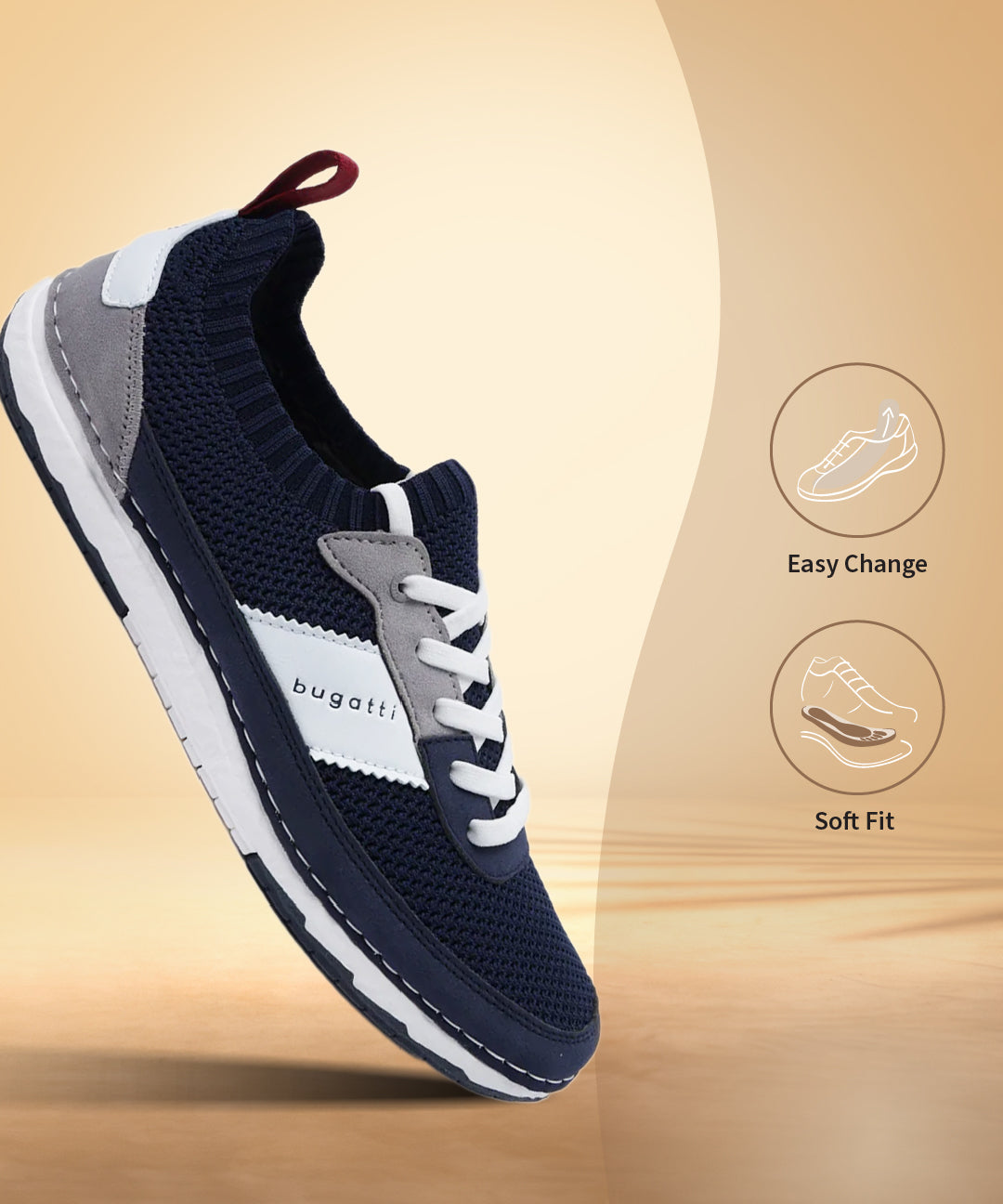 A blue Men's bugatti Sneakers featuring a round plain toe, zero heels heel. Made from textile with a durable tpr outsole, this laces design offers both style and comfort.