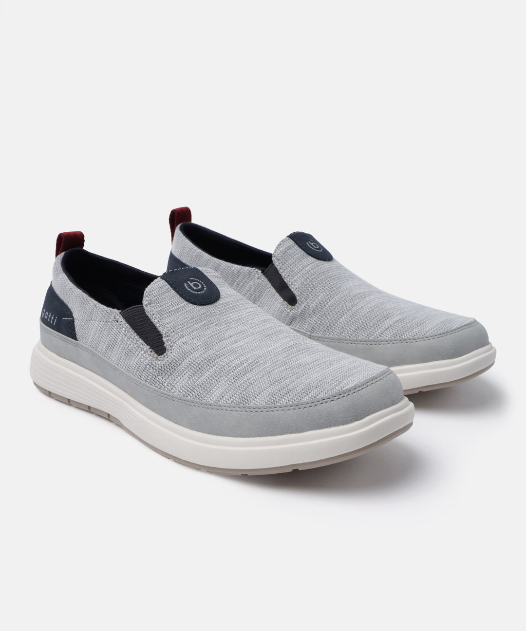 A grey Men's bugatti Casual Loafers featuring a round plain toe, zero heels heel. Made from synthetic with a durable eva outsole, this slip-on design offers both style and comfort.