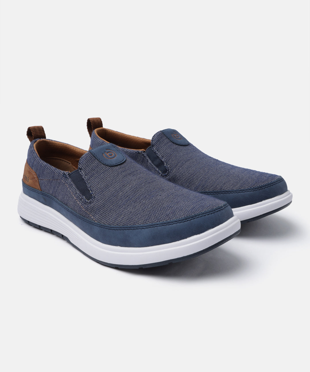 A blue Men's bugatti Casual Loafers featuring a round plain toe, zero heels heel. Made from synthetic with a durable eva outsole, this slip-on design offers both style and comfort.