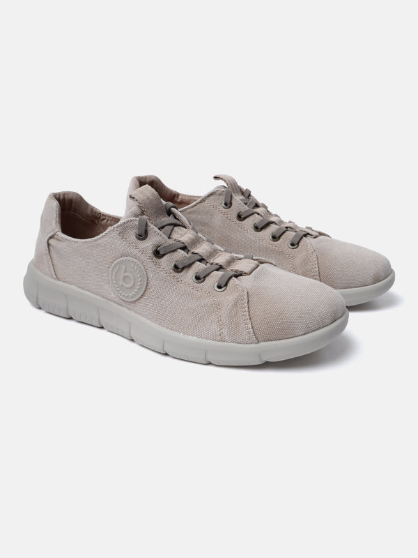 A beige Men's bugatti Sneakers featuring a round plain toe, zero heels heel. Made from textile with a durable eva outsole, this laces design offers both style and comfort.