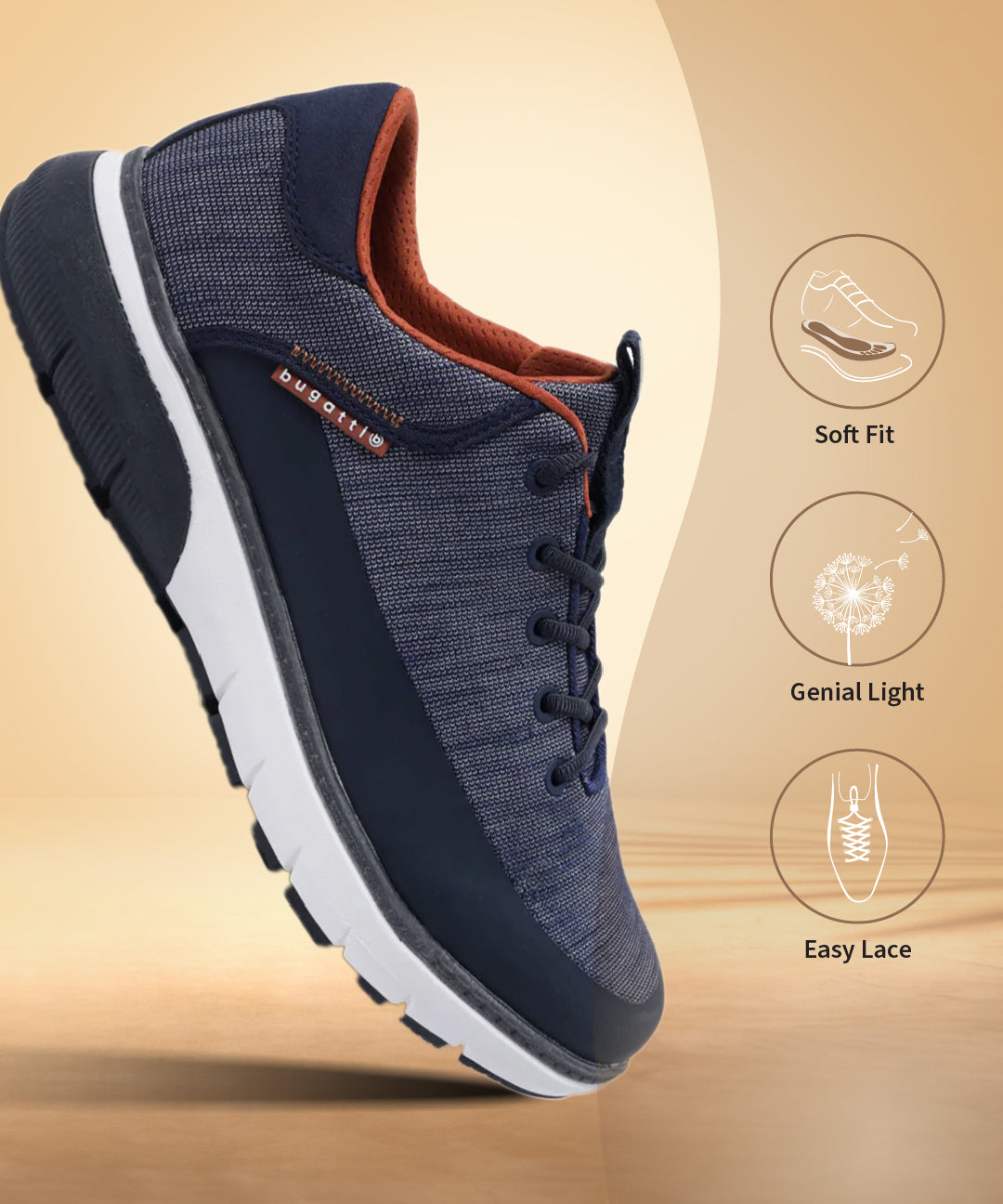 A blue Men's bugatti Sneakers featuring a round plain toe, zero heels heel. Made from textile with a durable eva outsole, this laces design offers both style and comfort.